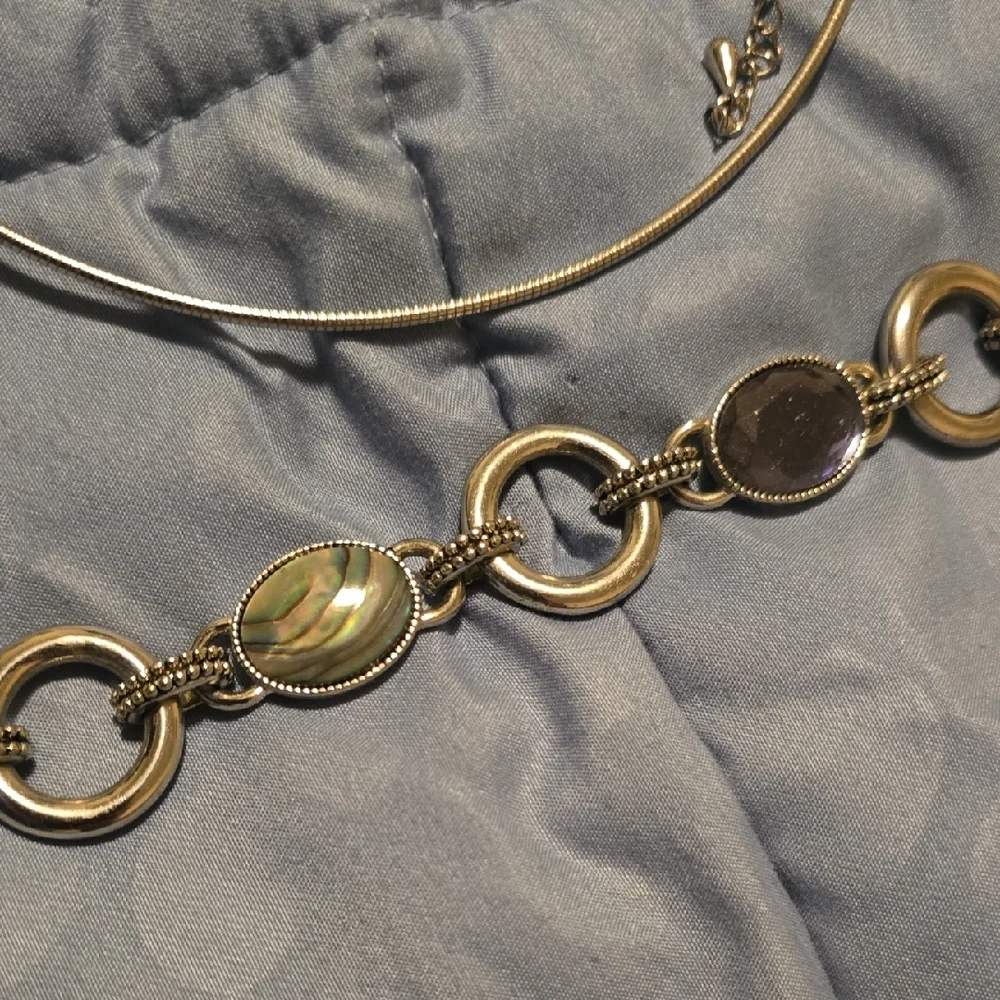 Silver Tone Green Gem Statement Necklace and Earring Set - Picture 3 of 4